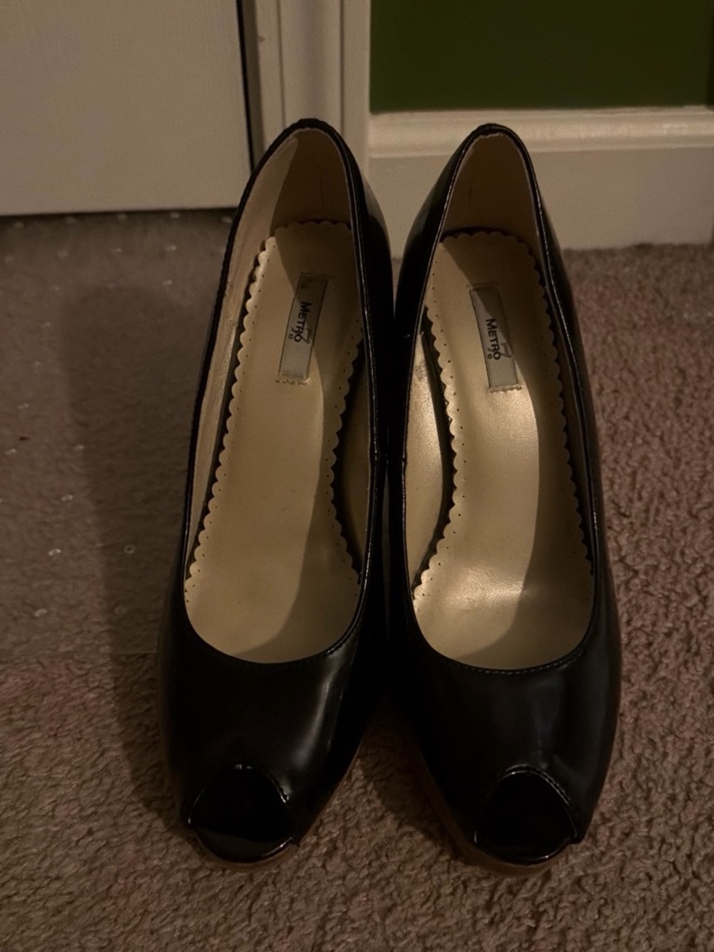 Metro Black Patent Peep-Toe Heels for Women